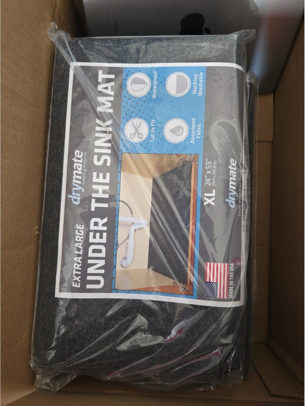 Under Sink Mat Waterproof 24"x59" Absorbent Slip-Resistant Machine Washable